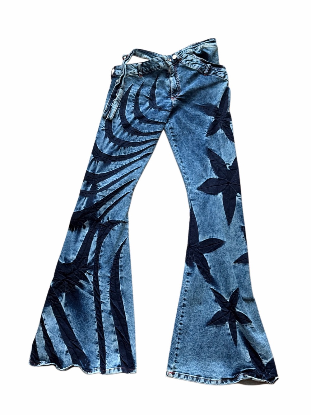 Blue Floral & Wave Flare Jeans